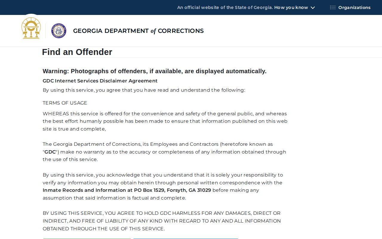 Georgia Department of Corrections offender search form for Lincoln County record research